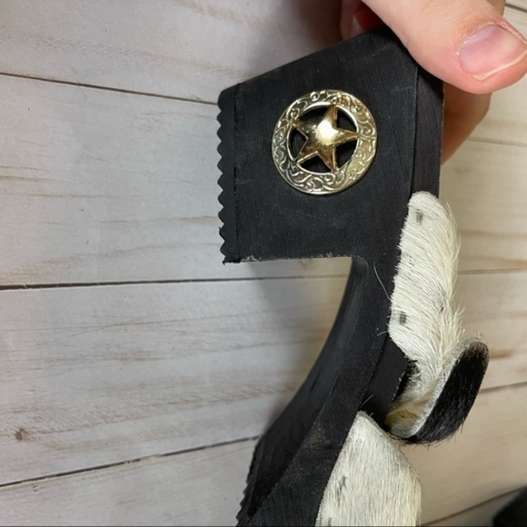 Dala Clogs Sweden cow print pony fur platform Sandal Size 40 - Picture 5 of 7